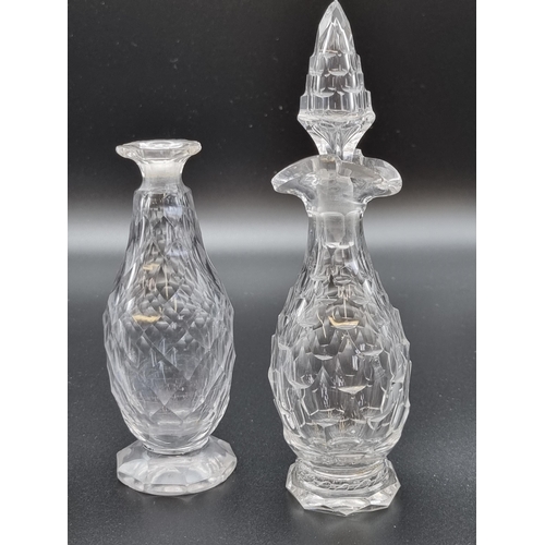 885 - Four early glass Condiment Bottles, two with Stoppers, having cut, fluted decoration