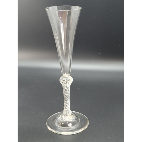 889 - A tall Wine Flute with single knop to the air twist stem, domed base with spreading frost, and anoth... 