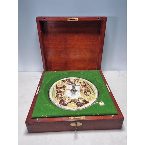 920 - A F.H. Ayres Horse Racing Game 'Sandown' in a mahogany locking case, 12in square