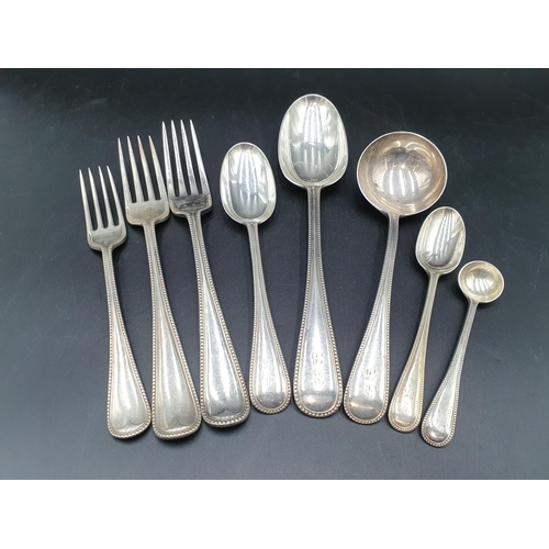 95 - A part Set of Victorian silver Cutlery old english bead pattern engraved indistinct initials, London... 