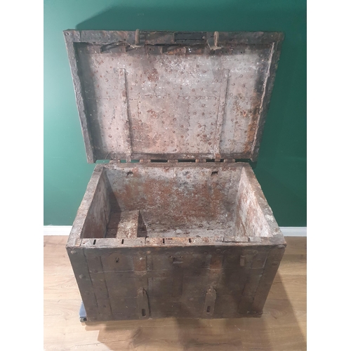 835 - A 17th Century iron bound Armada Chest with three locks, two clasps and rivetted strapping 3ft 8in W... 