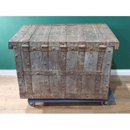 835 - A 17th Century iron bound Armada Chest with three locks, two clasps and rivetted strapping 3ft 8in W... 