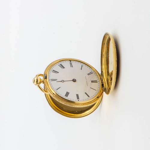 135 - A French 19th century 18ct gold cased full Hunter Pocket Watch by Baudin Freres having white enamel ... 