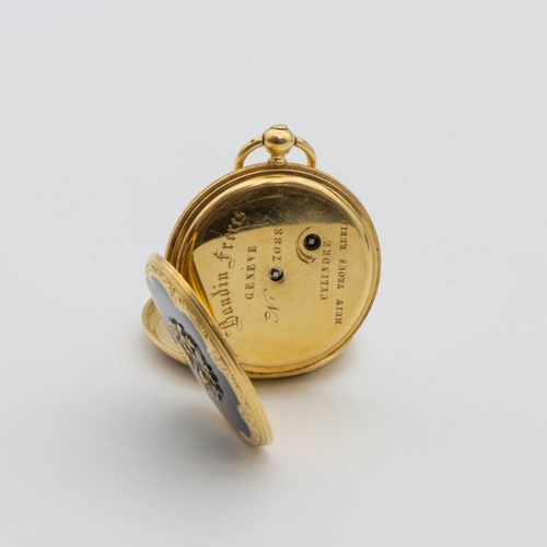 135 - A French 19th century 18ct gold cased full Hunter Pocket Watch by Baudin Freres having white enamel ... 