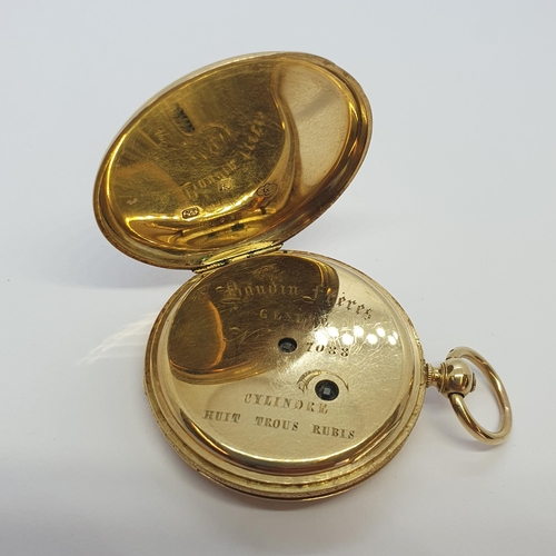 135 - A French 19th century 18ct gold cased full Hunter Pocket Watch by Baudin Freres having white enamel ... 