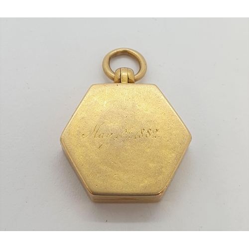 173 - A Victorian hexagonal Locket engraved monogram, approx 13.90gms, unmarked, untested