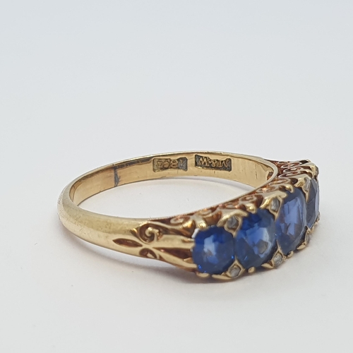 177 - A Victorian five stone Sapphire Ring by Mappin & Webb claw-set graduated oval mixed cut stones of fi... 