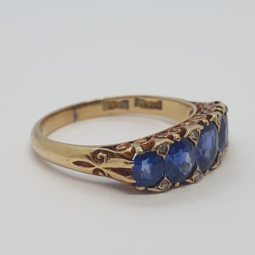 177 - A Victorian five stone Sapphire Ring by Mappin & Webb claw-set graduated oval mixed cut stones of fi... 