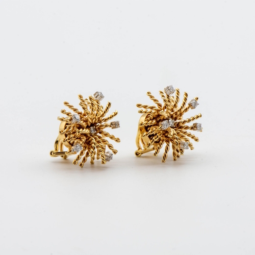 192 - A Pair of Diamond Starburst Ear Clips each claw-set six brilliant-cut stones in 18ct gold, approx 25... 