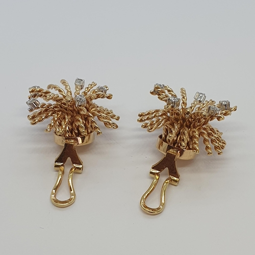 192 - A Pair of Diamond Starburst Ear Clips each claw-set six brilliant-cut stones in 18ct gold, approx 25... 