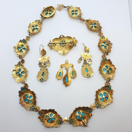 212 - A fine Victorian Turquoise Demi-Parure comprising necklace, ear pendants, brooch and detachable drop... 