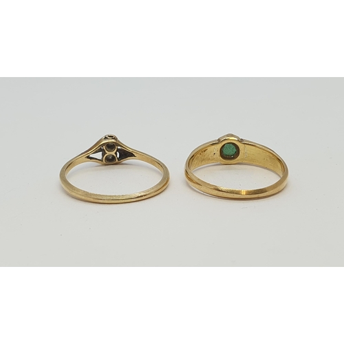 233 - An Emerald single stone Ring claw-set round stone in 18ct gold, ring size M 1/2 and a Diamond Ring r... 