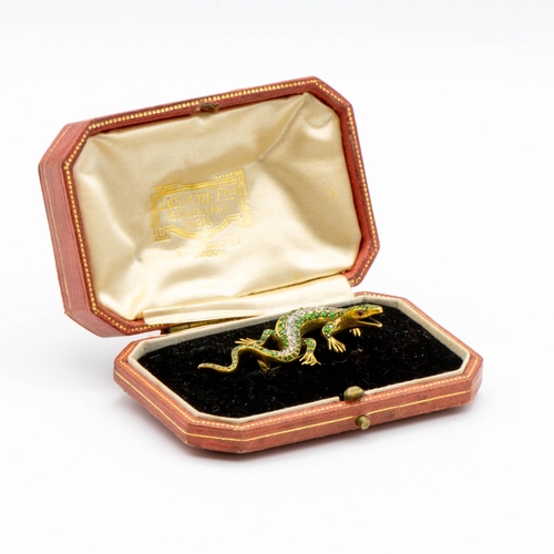 234 - A French gem-set Salamander Brooch with ruby eyes, a row of graduated old-cut diamonds pavé-set to b... 