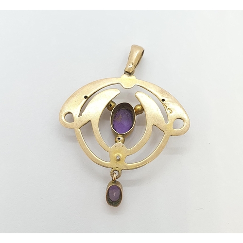 238 - An Art Nouveau Amethyst Pendant set two oval-cut stones to openwork plaque, approx 3.10gms