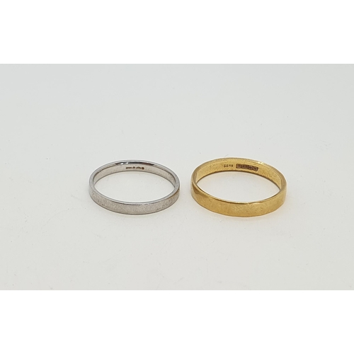 251 - A 22ct Gold Wedding Band, 3.5gms and a Platinum Wedding Band, 3gms