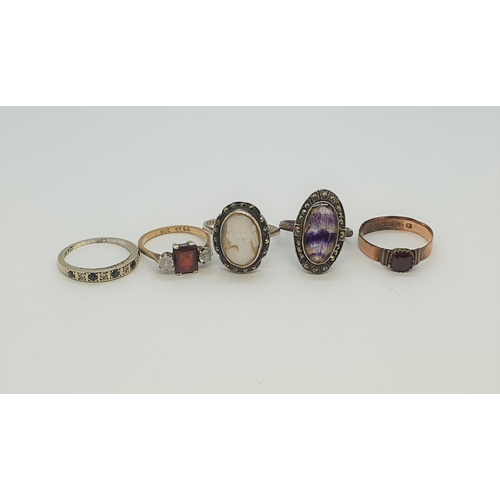 260 - A 9ct gold Ring set blue john, a Dress Ring set blue john and marcasite stamped SILVER, a 9ct gold R... 