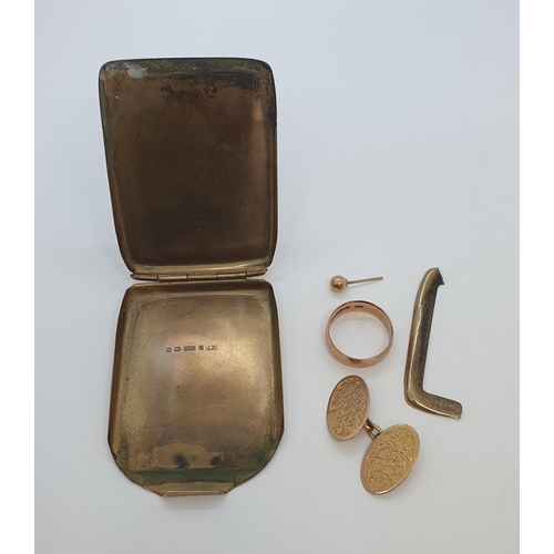 280 - A Card Case A/F, a single Cufflink, a single Ear Stud and a Wedding Band, all 9ct gold, approx 31.80... 