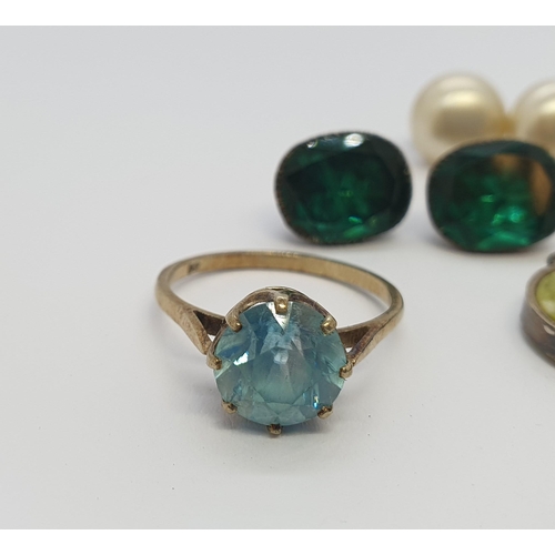 282 - A Zircon single stone Ring claw-set round stone in 9ct gold, ring size R 1/2, three pairs of costume... 