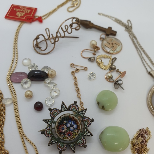 283 - A string of polished Amethyst beads and a small collection of Costume Jewellery including micro mosa... 