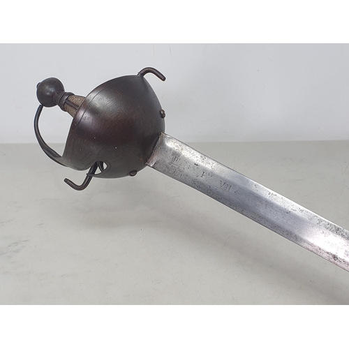 1075 - A scarce Spanish Heavy Cavalry Sword dated 1808 with 3ft L blade, 3ft 6 1/2in L overall