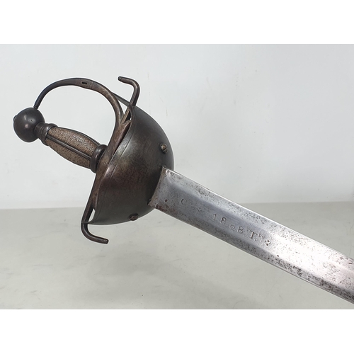 1075 - A scarce Spanish Heavy Cavalry Sword dated 1808 with 3ft L blade, 3ft 6 1/2in L overall