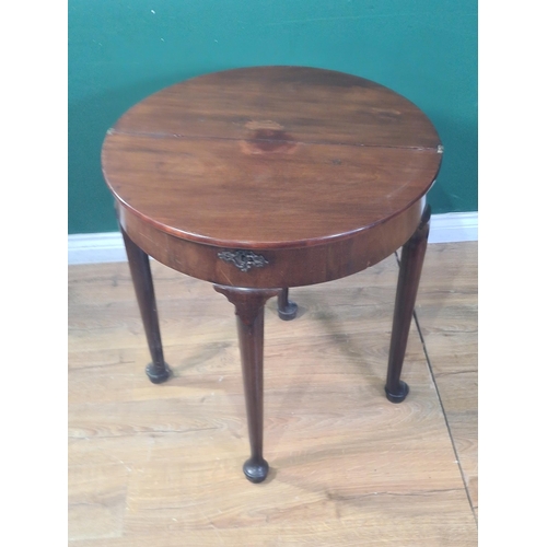 545 - A George II walnut demi-lune fold over Tea Table on turned tapering supports and pad feet 2ft 5in H ... 