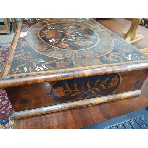 652 - A William & Mary laburnum oyster veneered and floral marquetry Lace Box with central medallion of bi... 