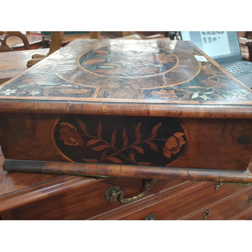 652 - A William & Mary laburnum oyster veneered and floral marquetry Lace Box with central medallion of bi... 