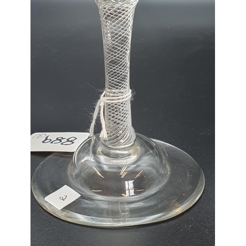 889 - A tall Wine Flute with single knop to the air twist stem, domed base with spreading frost, and anoth... 