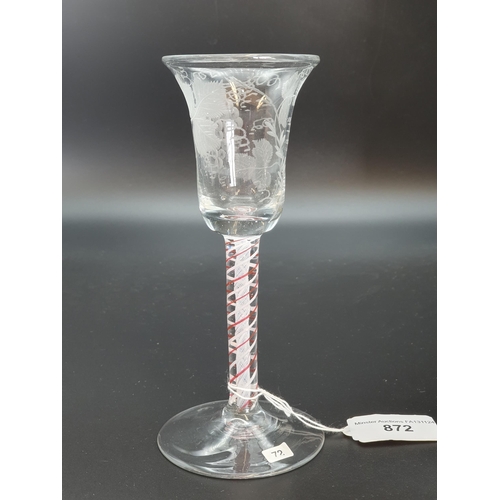 891 - A balustroid wine glass with air twist stem, triple knop with plain bucket bowl 6 3/4in H