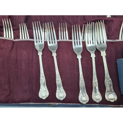 104 - A quantity of plated King's Pattern Cutlery including Dinner and Dessert Forks, Soup Spoons, and fou... 