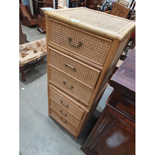 12 - A pair of bamboo Bedside Chests of three drawers 1ft 11in H x 1ft 6in W