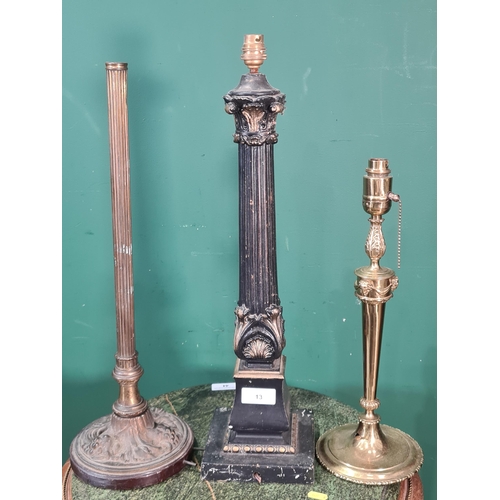 13 - An antique Corinthian column Table Lamp 1ft 11in H, a brass Table Lamp 1ft 5in H and another Table L... 