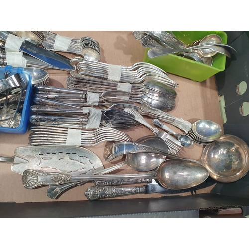 133 - A large quantity of plated Cutlery, mainly king's pattern including soup ladle, basting spoon, etc