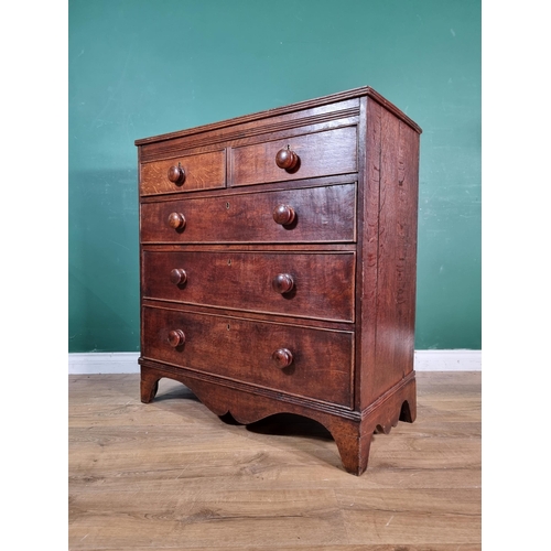 14 - A 19th Century oak Chest of two short and three long drawers on bracket feet 3ft 3in H x 3ft W