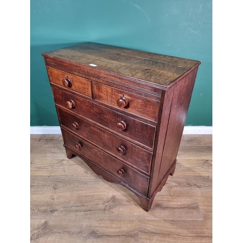 14 - A 19th Century oak Chest of two short and three long drawers on bracket feet 3ft 3in H x 3ft W