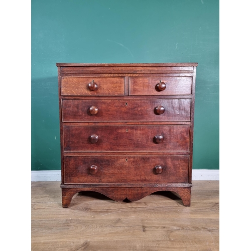 14 - A 19th Century oak Chest of two short and three long drawers on bracket feet 3ft 3in H x 3ft W