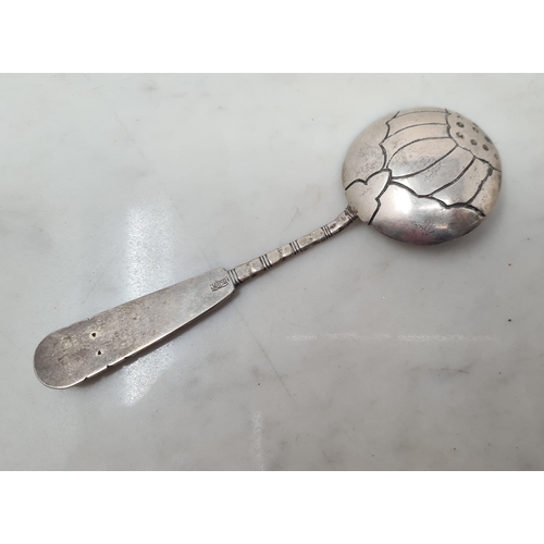 143 - A Chinese silver Spoon with engraved decoration and six other Spoons in silver and plate