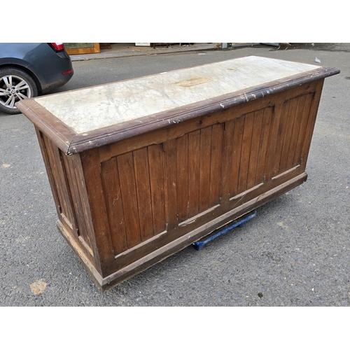 15 - A Victorian marble topped Cupboard with mahogany top and pine base fitted three doors on plinth base... 