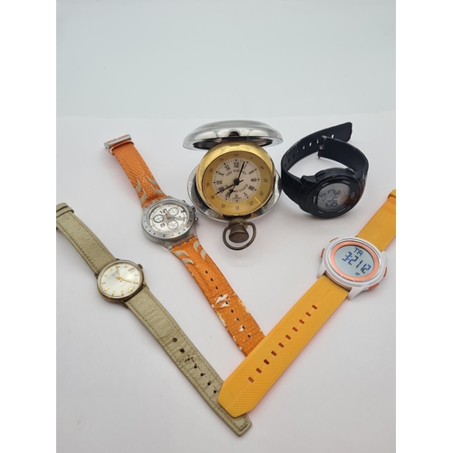 155 - A gentleman's Corvette Wristwatch, a Swatch 'Irony' Wristwatch, two digital Watches and a travel ala... 