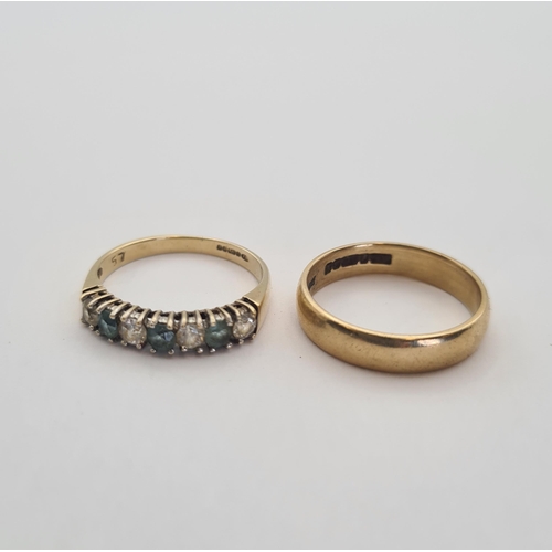 175 - A 9ct gold Wedding Band and a 9ct gold Ring set alternating blue and white stones, approx 4.30gms