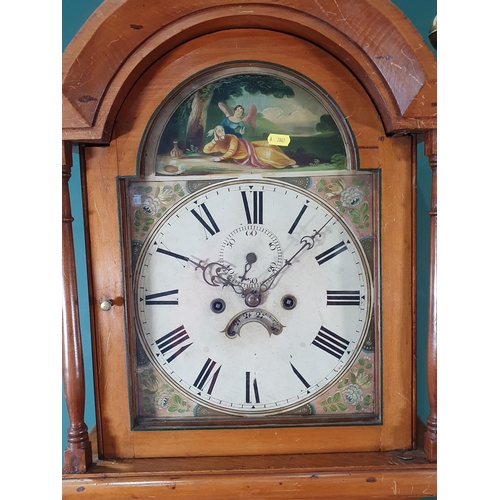 229 - A 19th Century pine cased Longcase Clock with painted arched dial 6ft 9in H (R7)