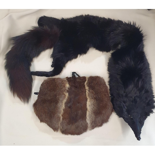 238 - A fox fur Tippet, fur Bag, evening Purse and two Oriental embroidered Panels