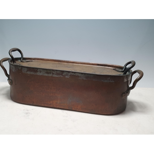 240 - A 19th Century copper Fish Kettle and lid with brass handles, marked H.R.H. to pan side and lid, (R6... 