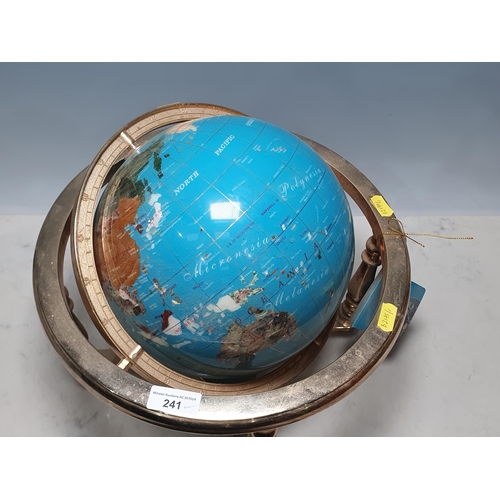 241 - A modern gemstone Table Globe of the world, mounted in brass stand with compass to base, (R5)