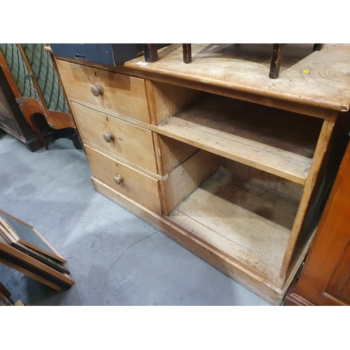 25 - A Victorian pine Kitchen Unit fitted three drawers and open shelves 4ft 4in W x 3ft H (R2)