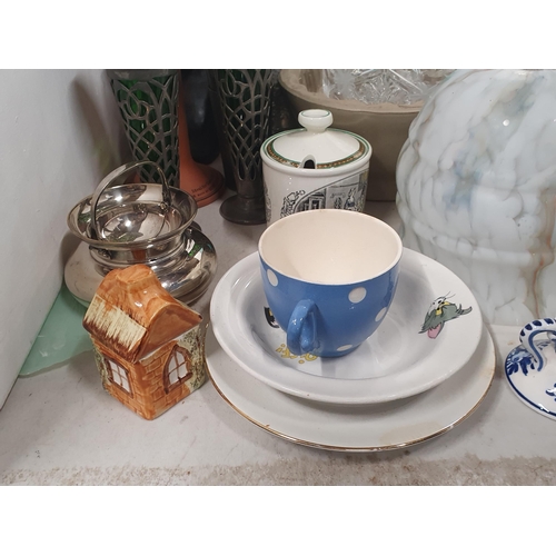 254 - An African carved head, a Doulton Lambeth stoneware Harvest Coffee Pot, a blue glass Jug, a pair of ... 