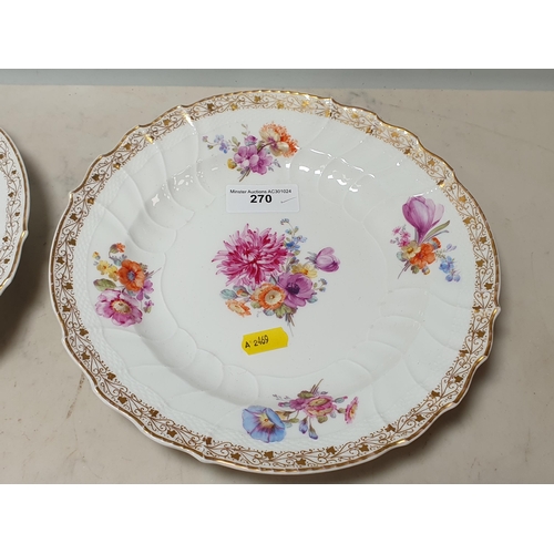 270 - A pair of KPM Germany Plates, painted sprays of flowers with gilded border, 9 1/2 in diam, (R4)