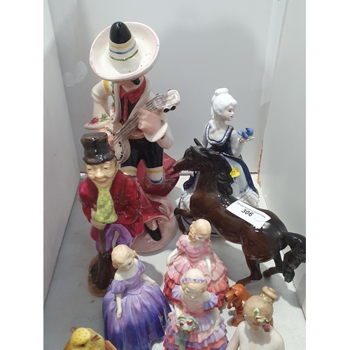 306 - A selection of figures including a Beswick Pony, Royal Doulton figures of Marie, Rose and The Little... 