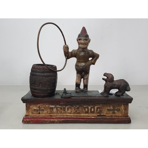 33 - Three Money Boxes, trick Dog, Artillery Bank and Keeper's bank, a figure holding  a shotgun